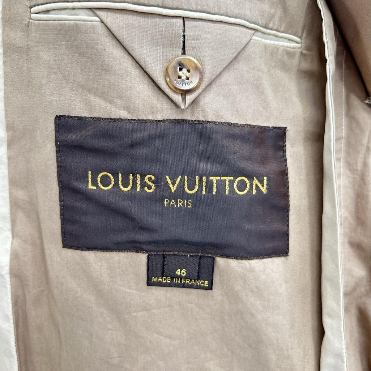 LOUIS VUITTON Walnut Button Cotton Silk Coat Beige Size 46