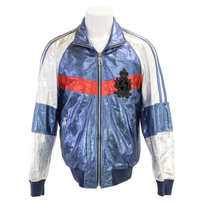 DOLCE&GABBANA Lamb Leather Sukajan Metallic Blue Jacket Size 48