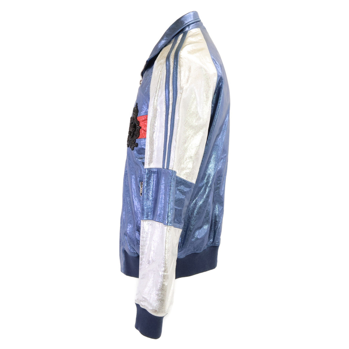 DOLCE&GABBANA Lamb Leather Sukajan Metallic Blue Jacket Size 48