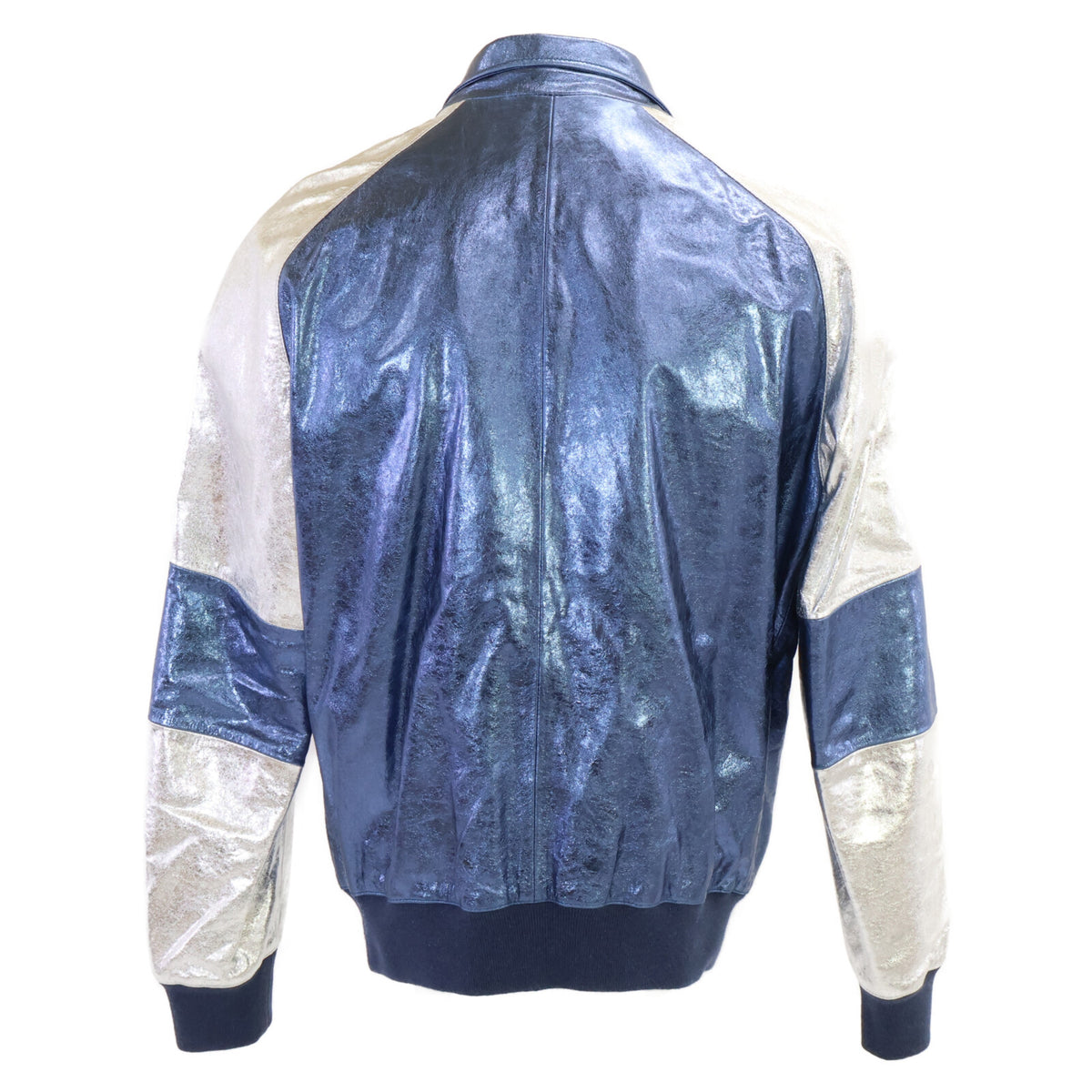 DOLCE&GABBANA Lamb Leather Sukajan Metallic Blue Jacket Size 48
