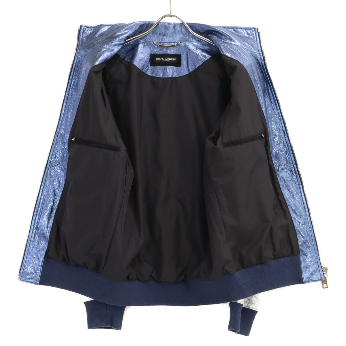 DOLCE&GABBANA Lamb Leather Sukajan Metallic Blue Jacket Size 48