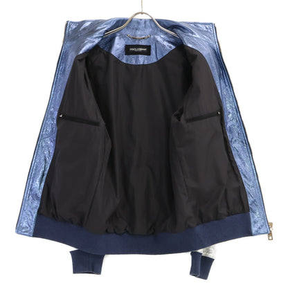 DOLCE&GABBANA Lamb Leather Sukajan Metallic Blue Jacket Size 48