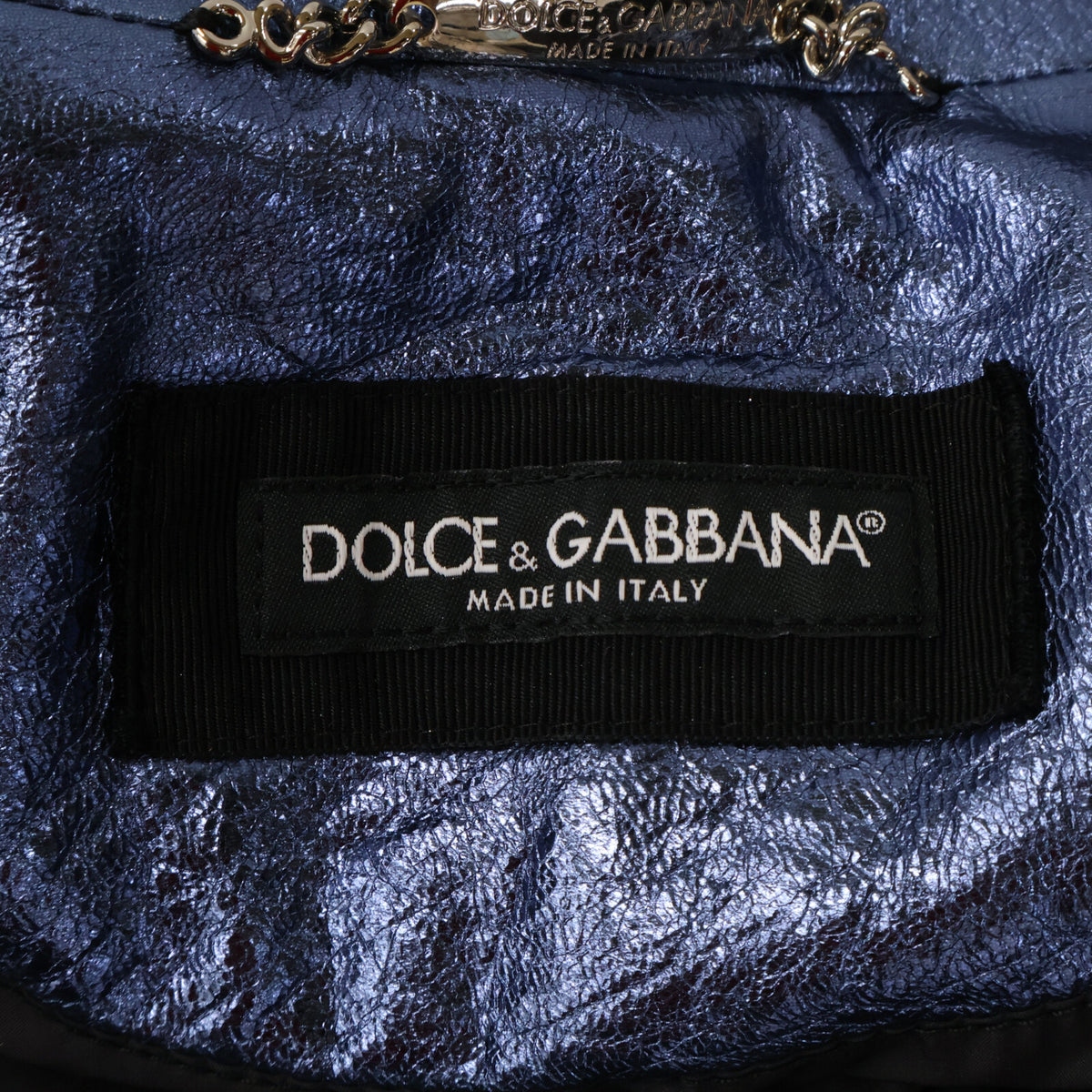 DOLCE&GABBANA Lamb Leather Sukajan Metallic Blue Jacket Size 48