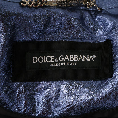 DOLCE&GABBANA Lamb Leather Sukajan Metallic Blue Jacket Size 48