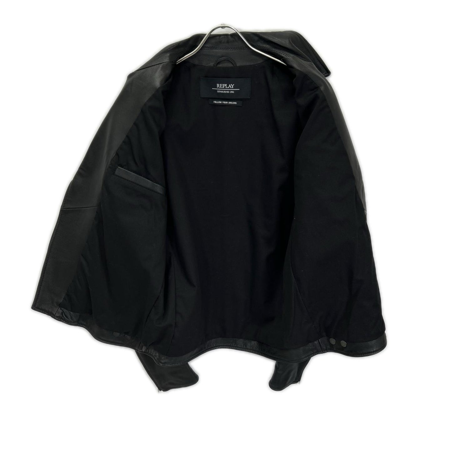 Replay Black Lamb Leather Double Riders Jacket Size 48