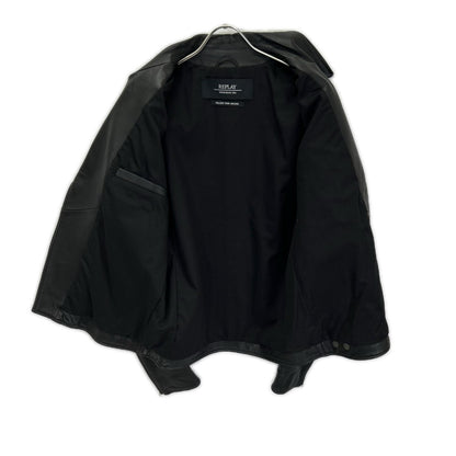 Replay Black Lamb Leather Double Riders Jacket Size 48