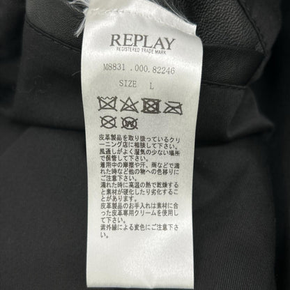 Replay Black Lamb Leather Double Riders Jacket Size 48