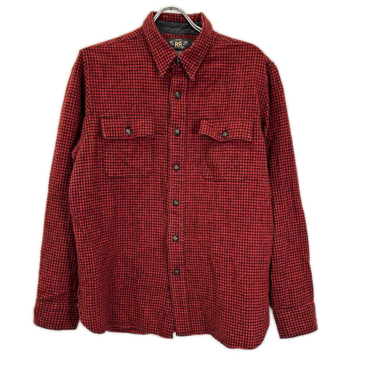 RRL Red Wool Check Elbow Patch Work Shirt Size L