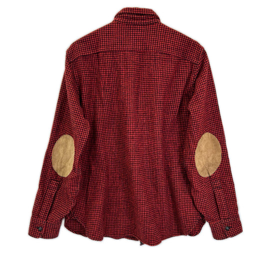 RRL Red Wool Check Elbow Patch Work Shirt Size L