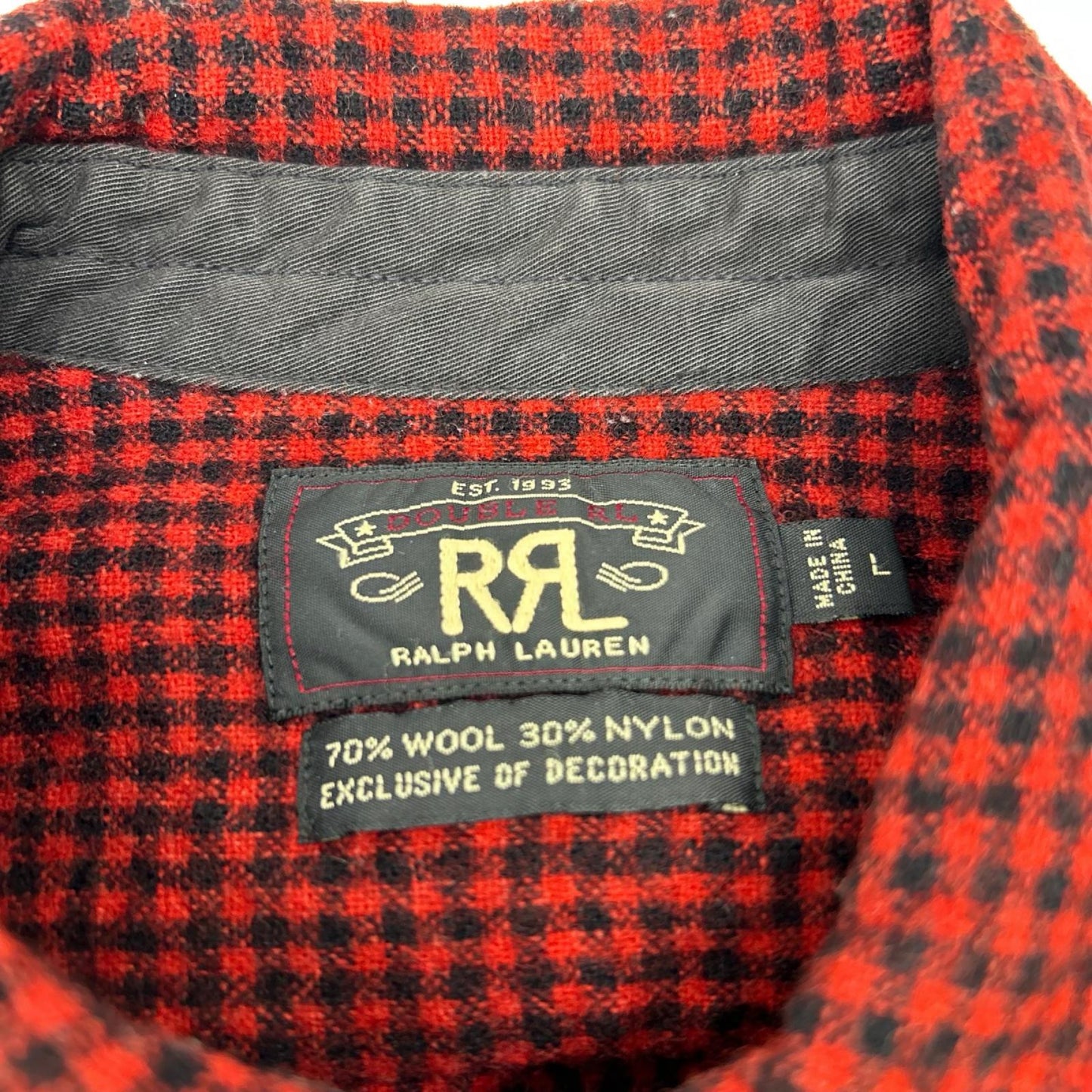 RRL Red Wool Check Elbow Patch Work Shirt Size L