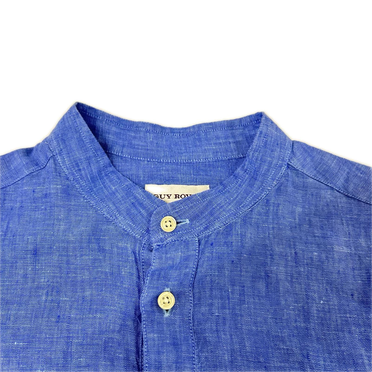 Guy Rover Blue Linen Henley Neck Shirt Size S