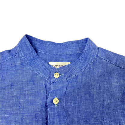 Guy Rover Blue Linen Henley Neck Shirt Size S