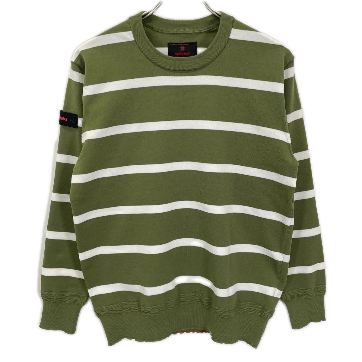 BRIEFING Green Stripe Crewneck Knit Pullover Size M