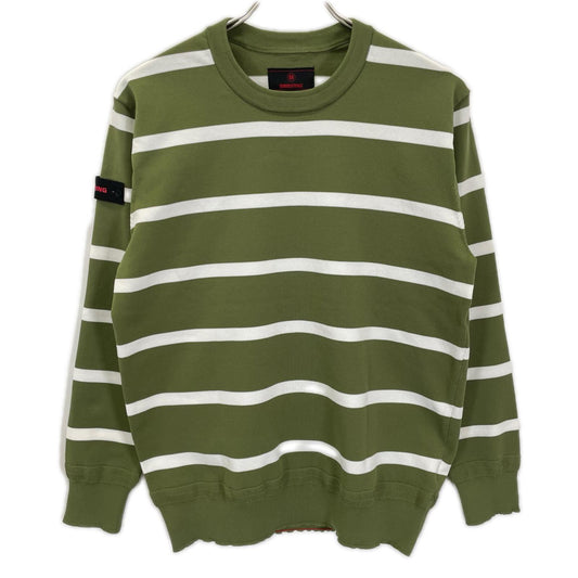 BRIEFING Green Stripe Crewneck Knit Pullover Size M