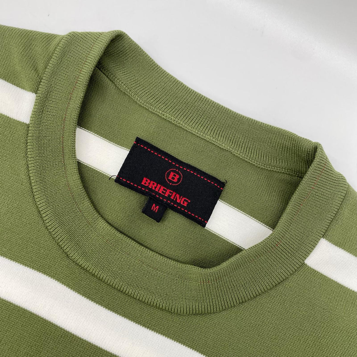 BRIEFING Green Stripe Crewneck Knit Pullover Size M