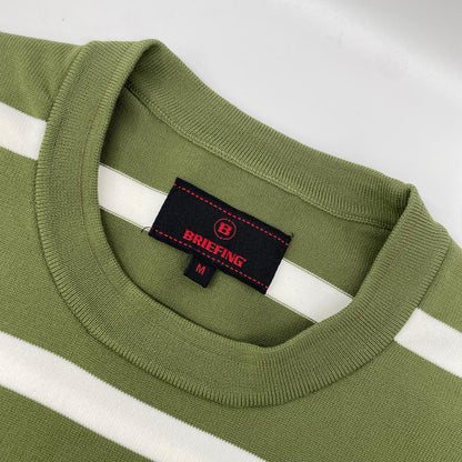 BRIEFING Green Stripe Crewneck Knit Pullover Size M