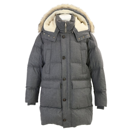 MONCLER 21AW VILAINE Fur Long Wool Down Coat Gray Size 4