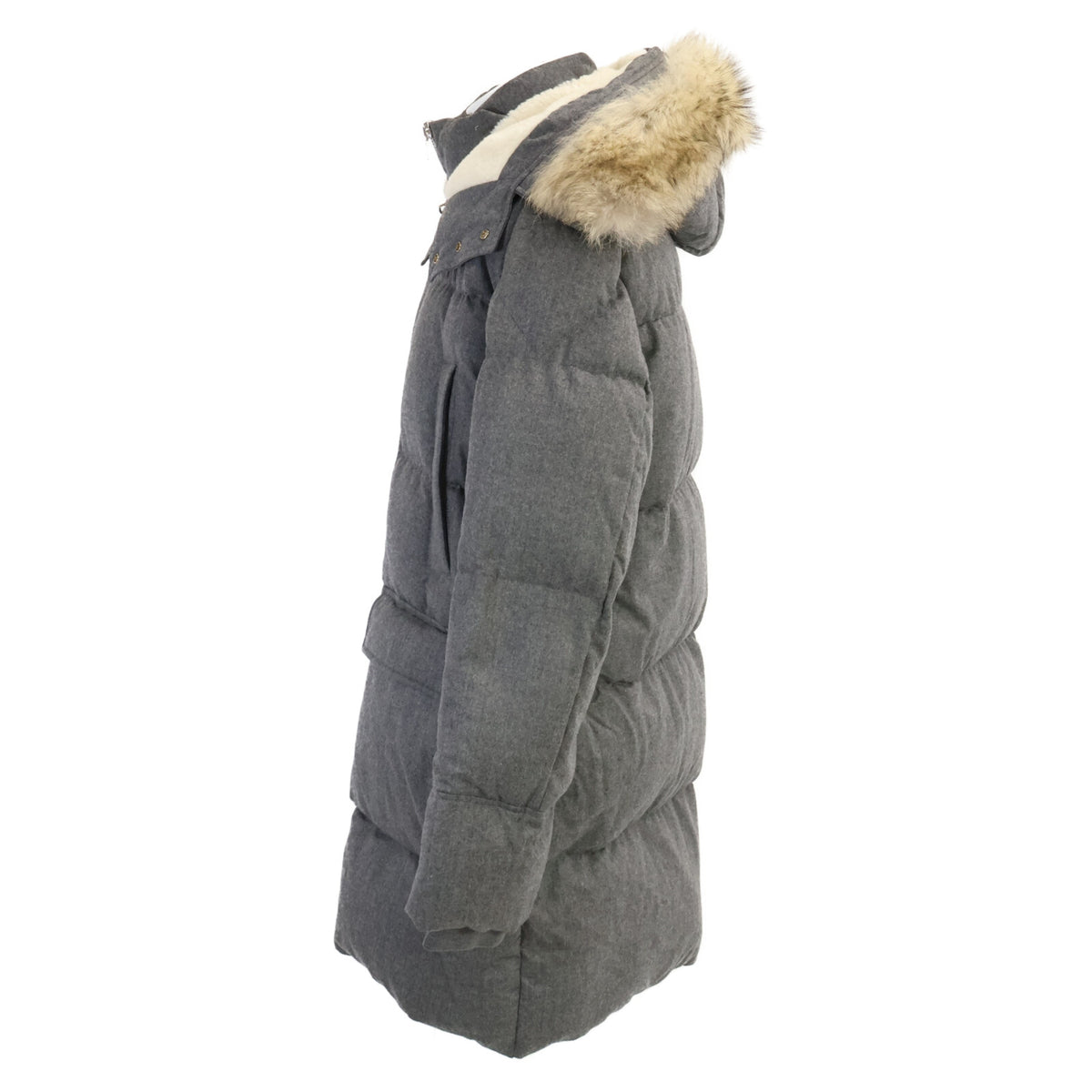 MONCLER 21AW VILAINE Fur Long Wool Down Coat Gray Size 4