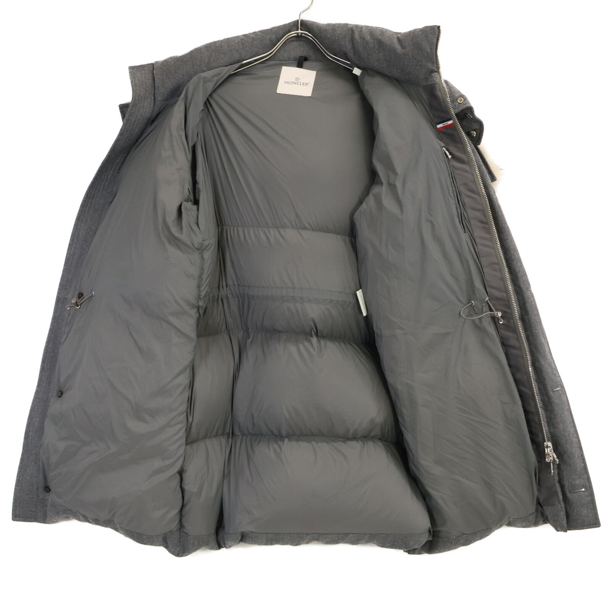 MONCLER 21AW VILAINE Fur Long Wool Down Coat Gray Size 4