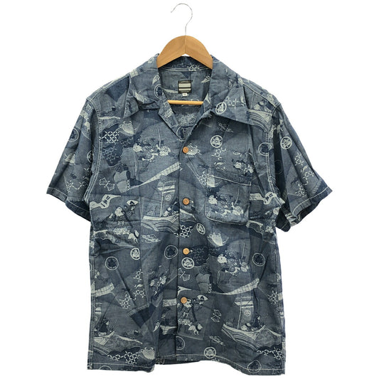 Momotaro Jeans Blue Wood Button Open Collar Shirt Size 42