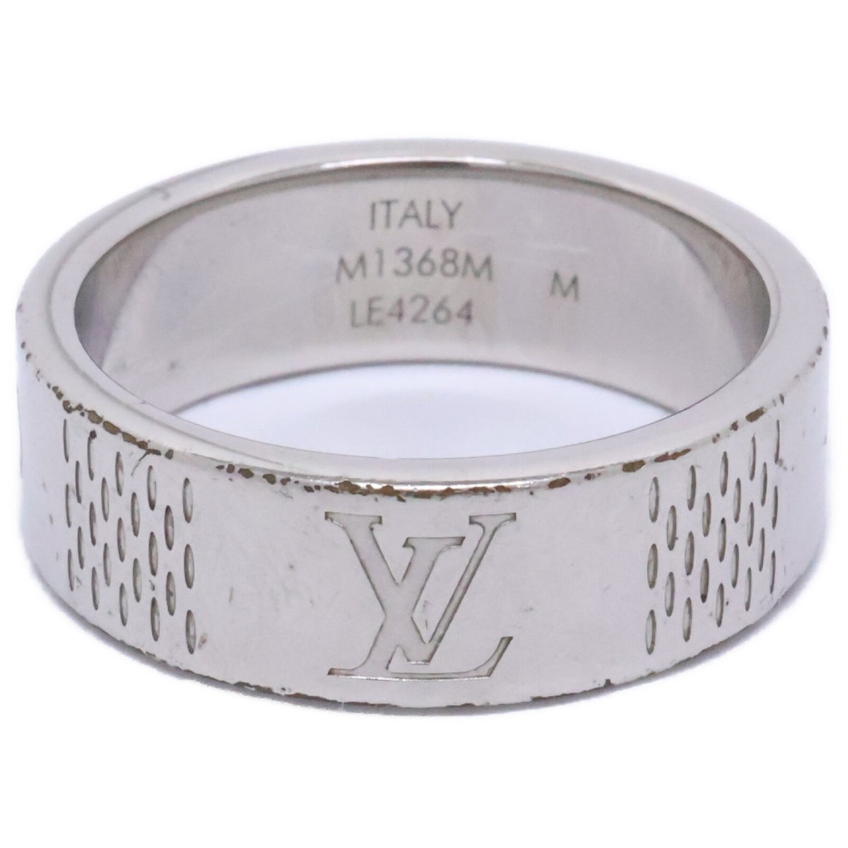 LOUIS VUITTON Damier Staple Thin Ring Silver Size JP 20