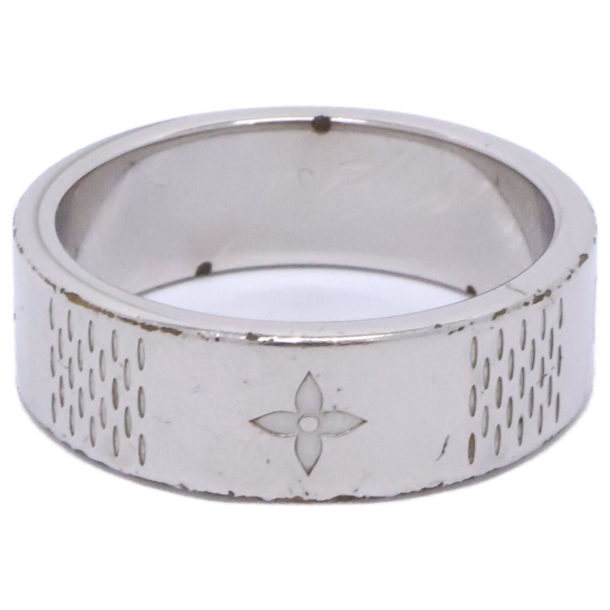 LOUIS VUITTON Damier Staple Thin Ring Silver Size JP 20