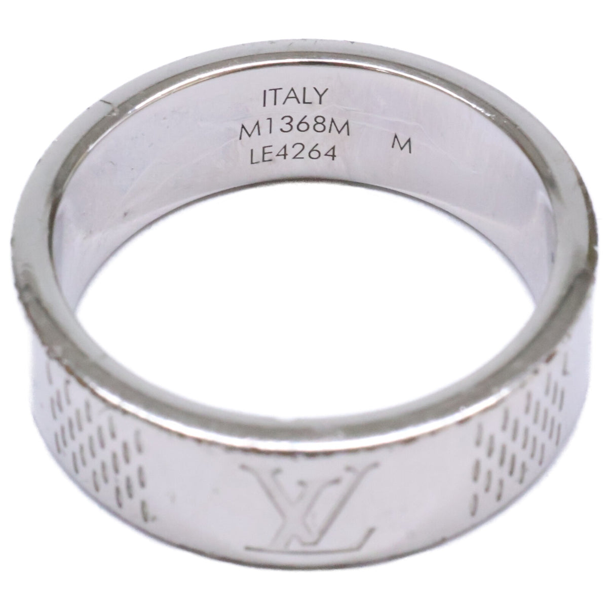 LOUIS VUITTON Damier Staple Thin Ring Silver Size JP 20