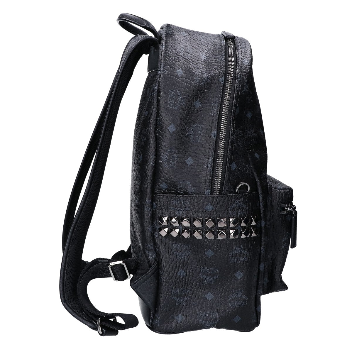 MCM Visetos Side Studs Leather Backpack Black