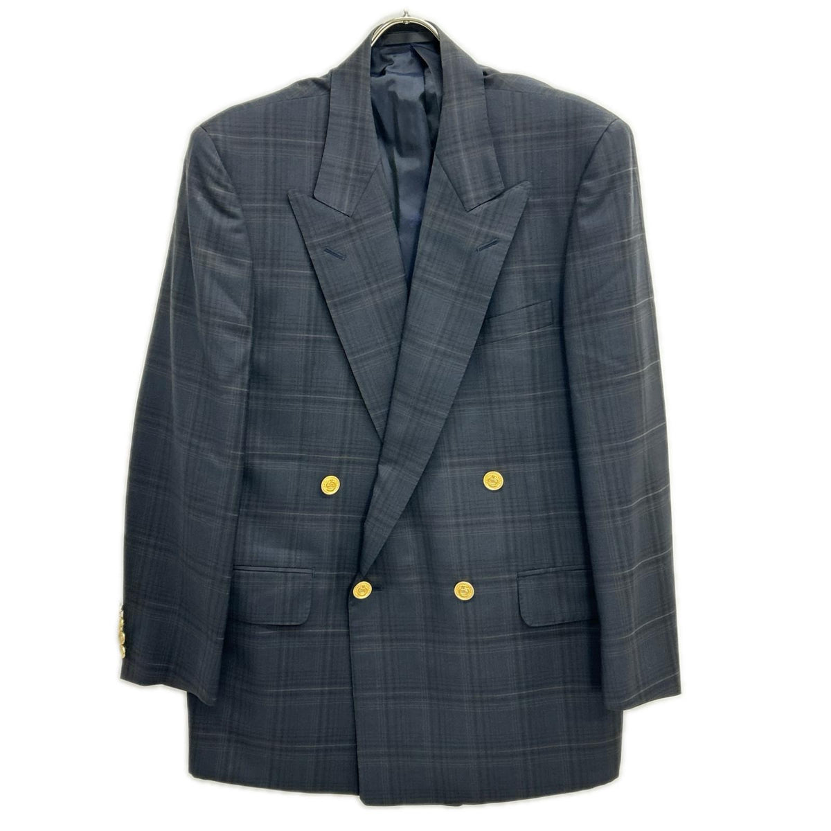Burberry's Navy Check Wool Mohair Breasted Blazer Jacket Size AB5