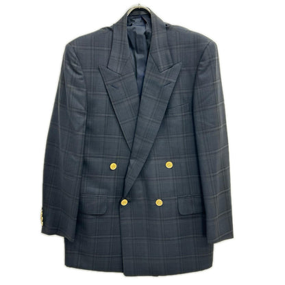 Burberry's Navy Check Wool Mohair Breasted Blazer Jacket Size AB5