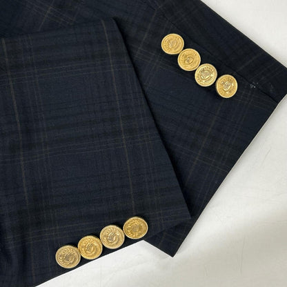 Burberry's Navy Check Wool Mohair Breasted Blazer Jacket Size AB5