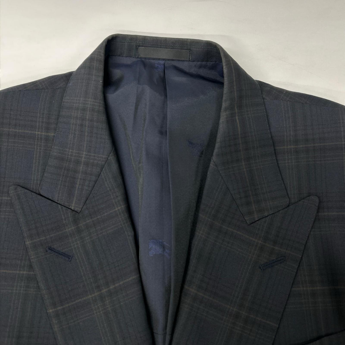 Burberry's Navy Check Wool Mohair Breasted Blazer Jacket Size AB5