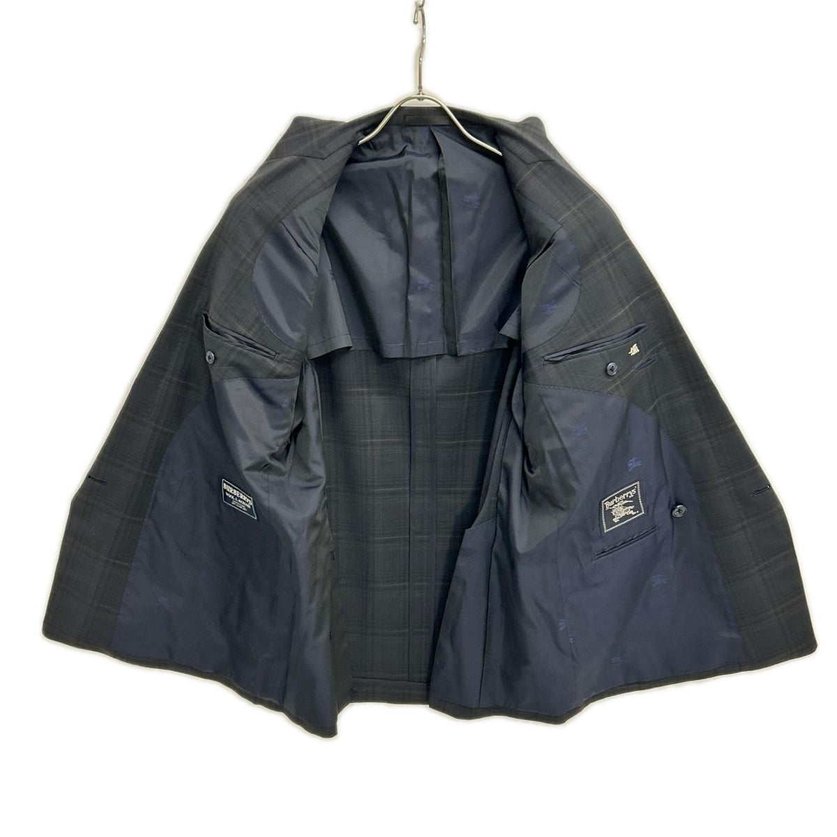 Burberry's Navy Check Wool Mohair Breasted Blazer Jacket Size AB5