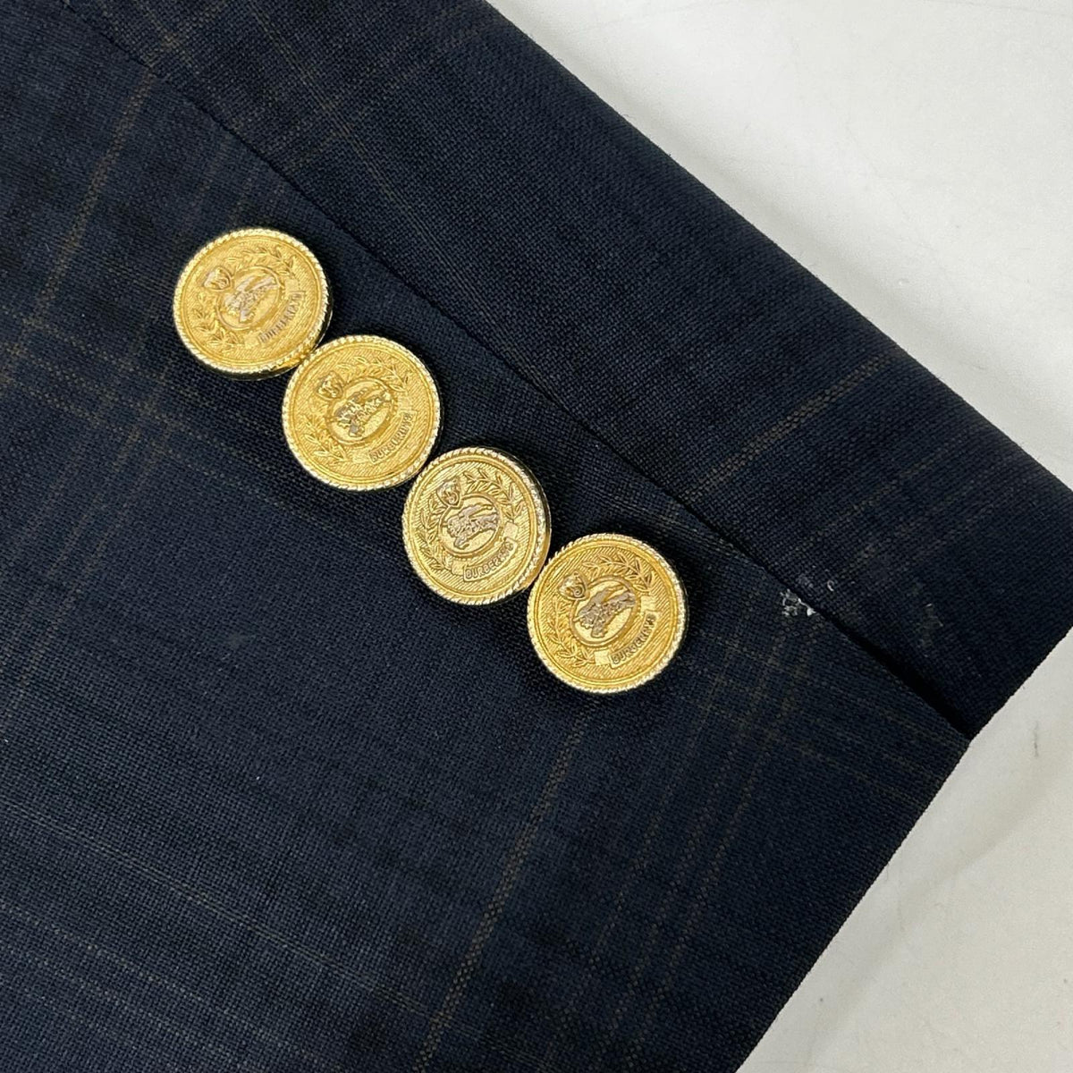 Burberry's Navy Check Wool Mohair Breasted Blazer Jacket Size AB5