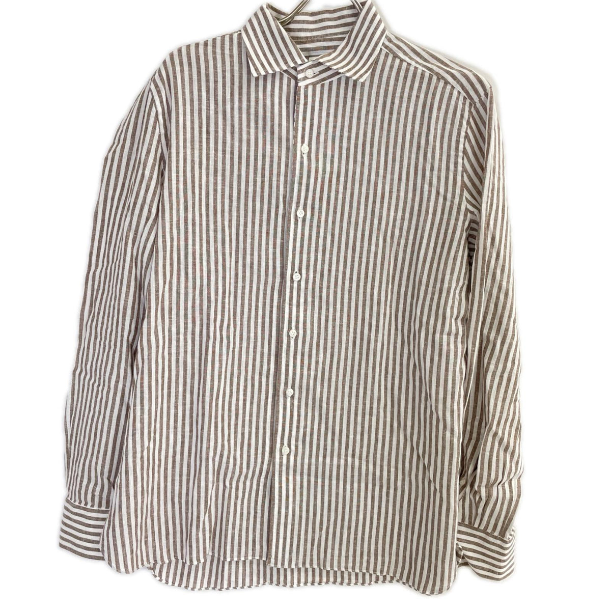 BORRELLI Brown Linen Blend Stripe Shirt Size 42