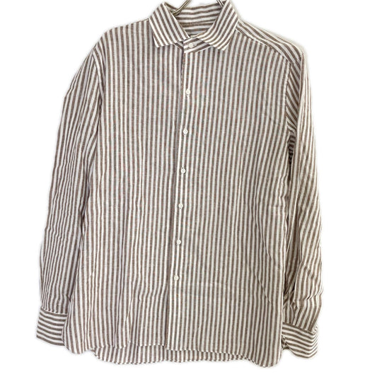 BORRELLI Brown Linen Blend Stripe Shirt Size 42