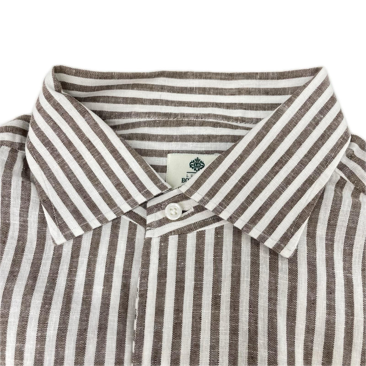 BORRELLI Brown Linen Blend Stripe Shirt Size 42