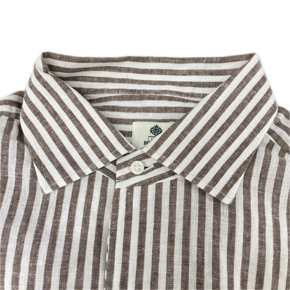 BORRELLI Brown Linen Blend Stripe Shirt Size 42