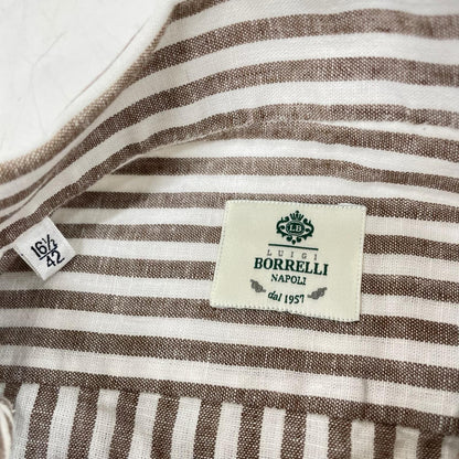 BORRELLI Brown Linen Blend Stripe Shirt Size 42