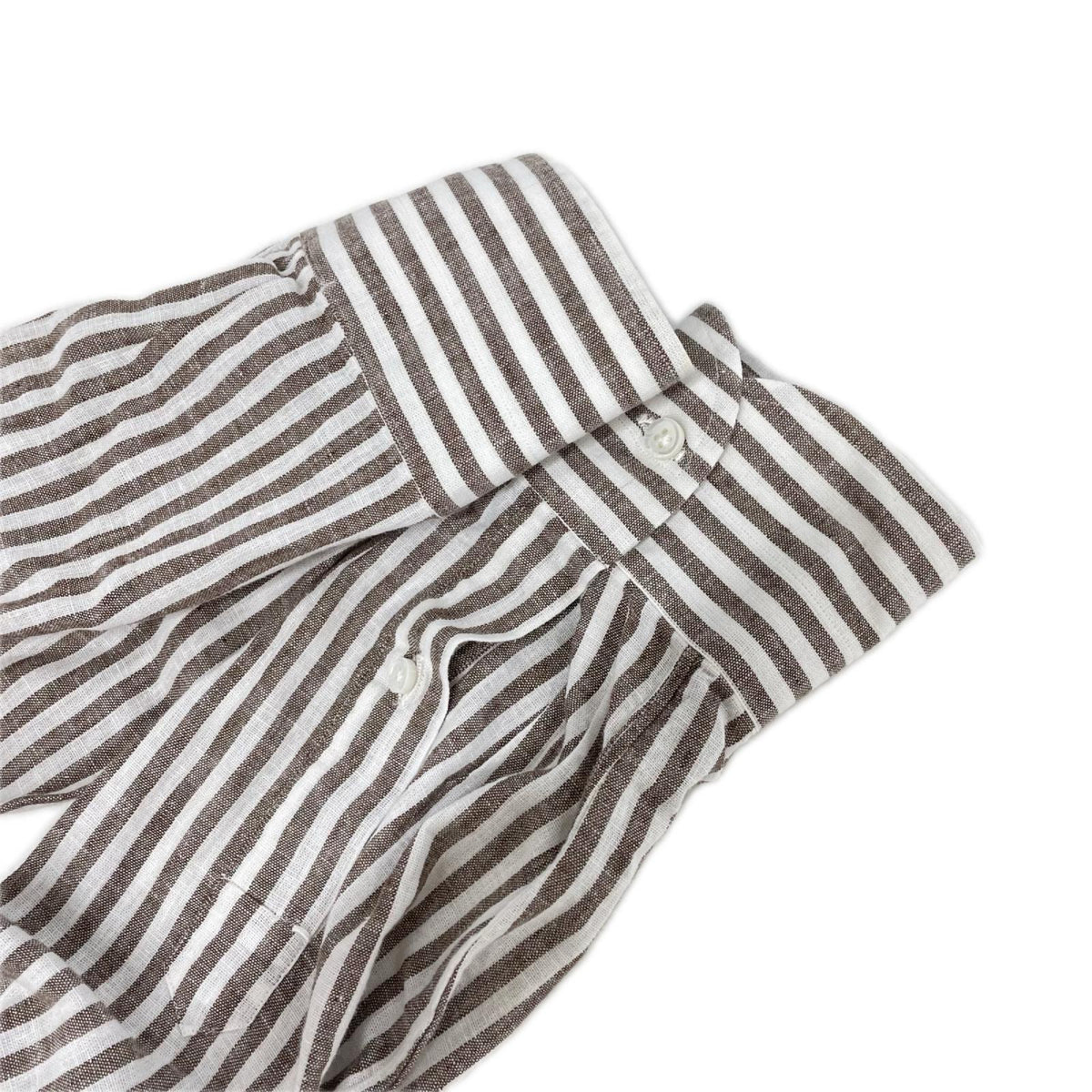 BORRELLI Brown Linen Blend Stripe Shirt Size 42