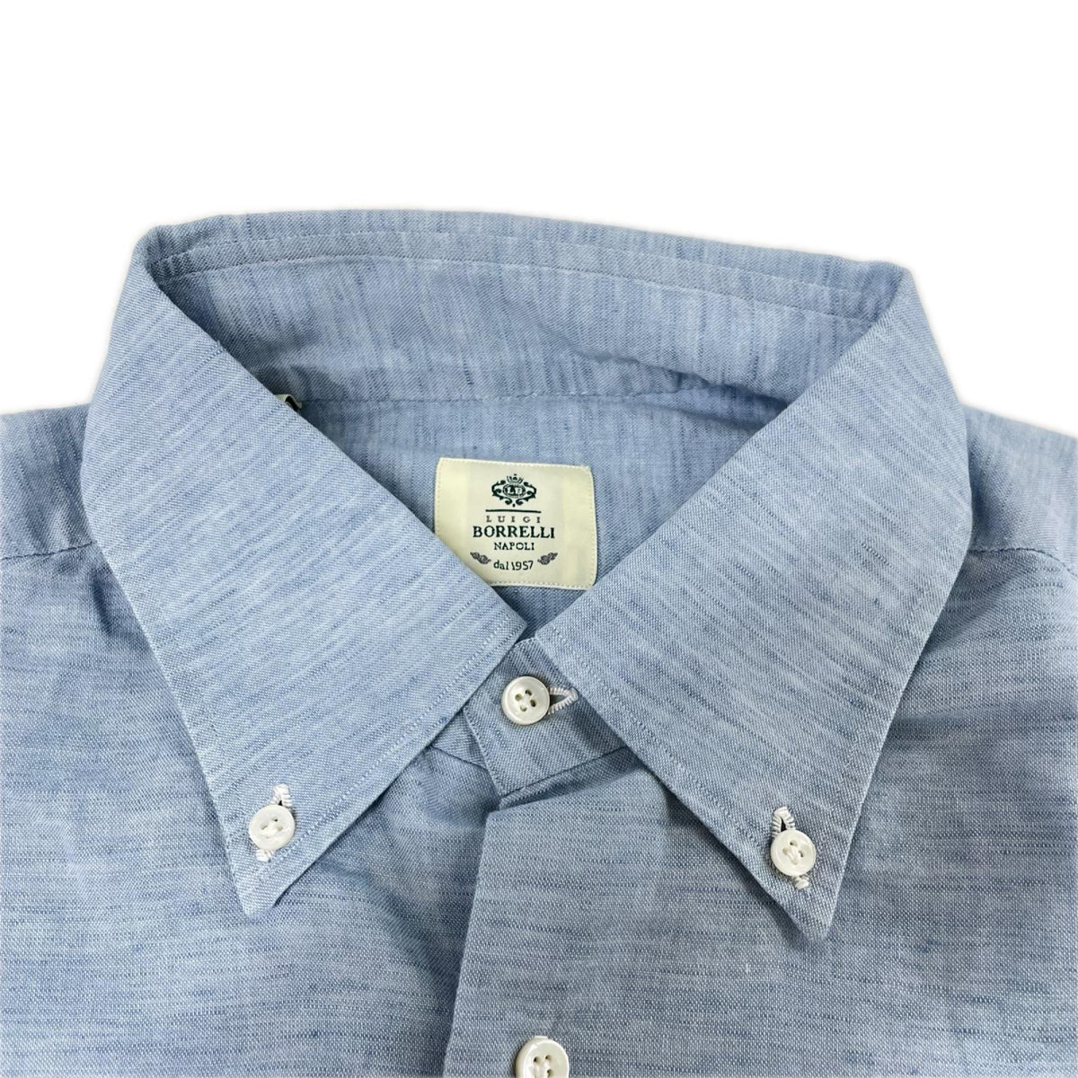 BORRELLI Sky Blue Linen Blend Dress Shirt Size 42