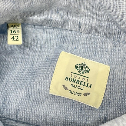 BORRELLI Sky Blue Linen Blend Dress Shirt Size 42