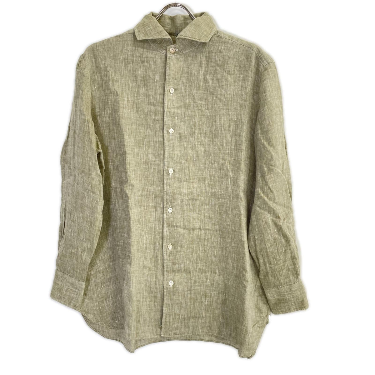 BORRELLI Khaki Linen Dress Shirt Size XL