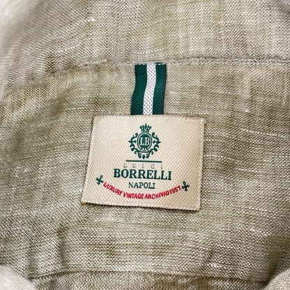 BORRELLI Khaki Linen Dress Shirt Size XL