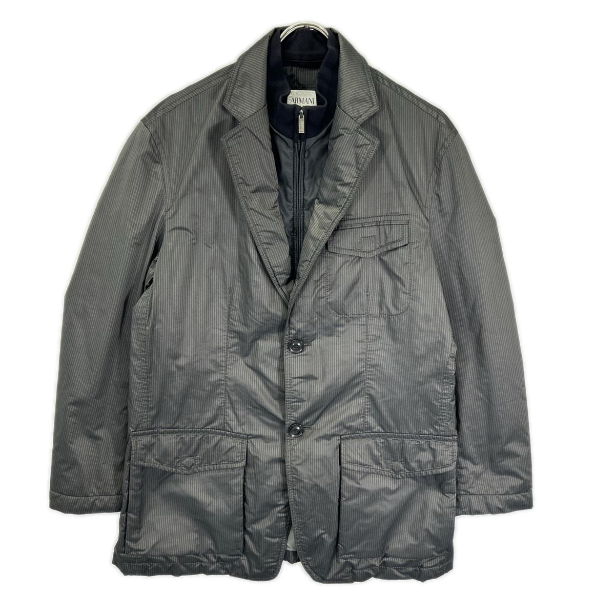 ARMANICOLLEZIONI Pinstripe Zip-Up Blazer Gray Jacket Size 50