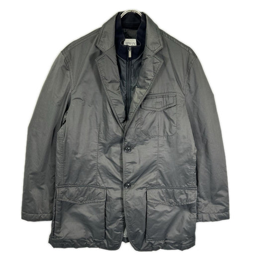 ARMANICOLLEZIONI Pinstripe Zip-Up Blazer Gray Jacket Size 50