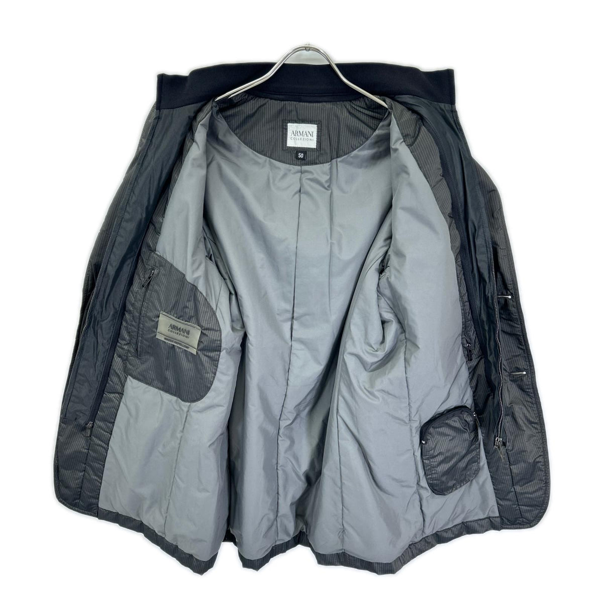 ARMANICOLLEZIONI Pinstripe Zip-Up Blazer Gray Jacket Size 50