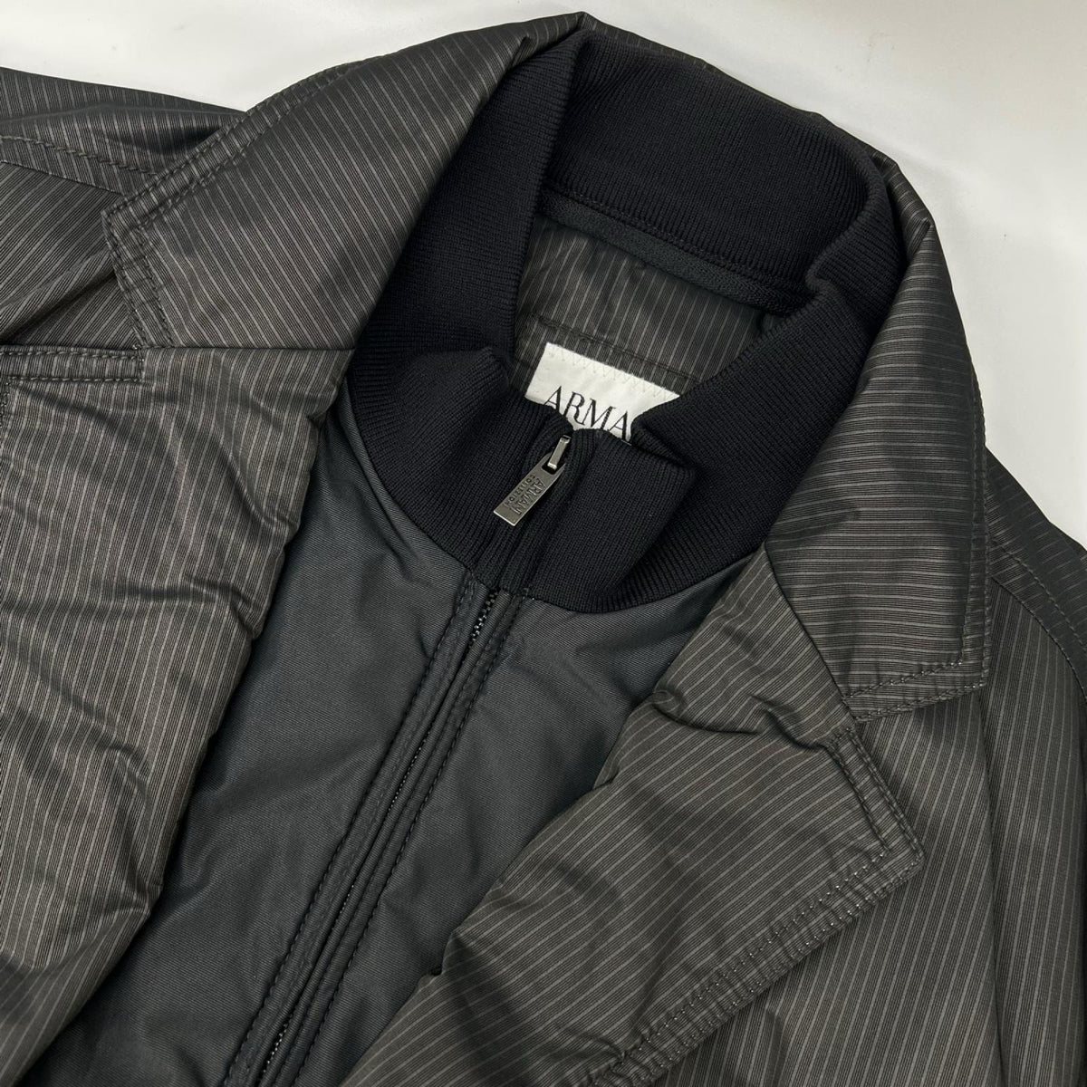 ARMANICOLLEZIONI Pinstripe Zip-Up Blazer Gray Jacket Size 50