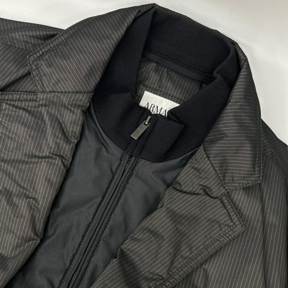 ARMANICOLLEZIONI Pinstripe Zip-Up Blazer Gray Jacket Size 50