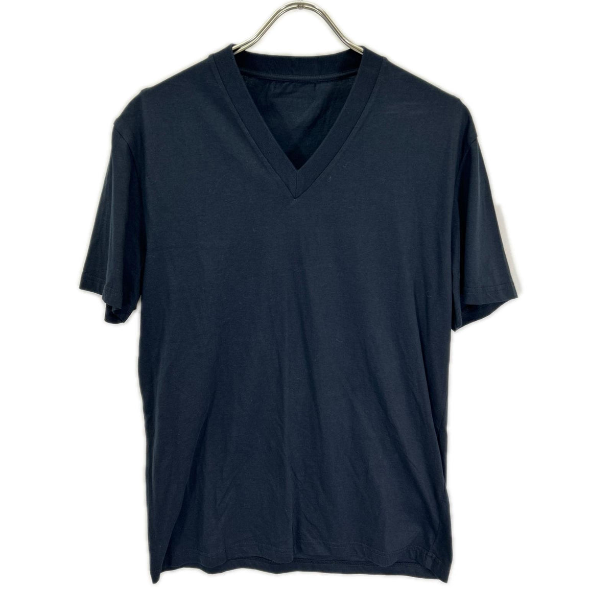 PRADA UJM493 Triangle Logo V-Neck T-Shirt Navy